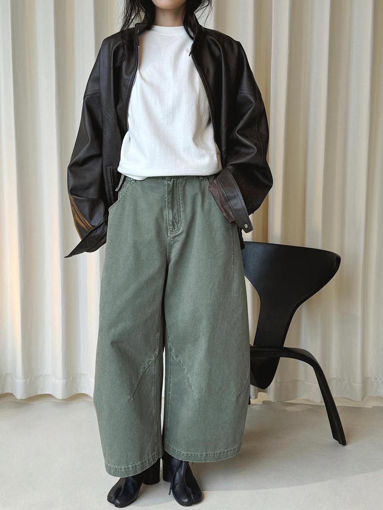 Xu Man Damen Frühling Koreanischer Arbeitskleidungsstil Halbelastischer Bund Laternen-Cropped-Hose