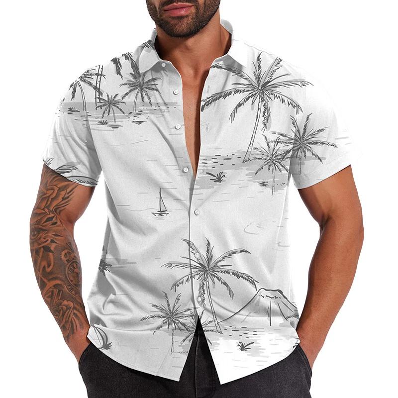 Hawaiian Coconut Tree 3D Printed Beach Shirts Summer Tropical Graphic Shirt For Men Clothes Vacation Casual Blouses Aloha Shirt