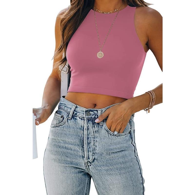 Summer Women's Vest Solid Colour Sleeveless Round Neck Work Vest Top