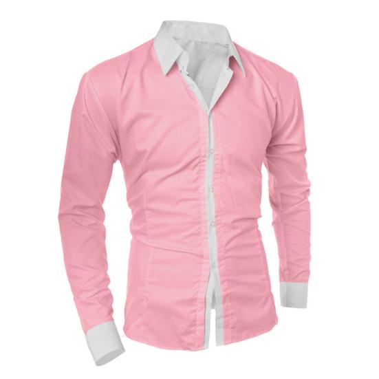 Fall Spring Men Formal Shirt Turn-down Collar Single-breasted Contrast Color Slim Fit Long Sleeves Button Cardigan Mid Length Business Daily