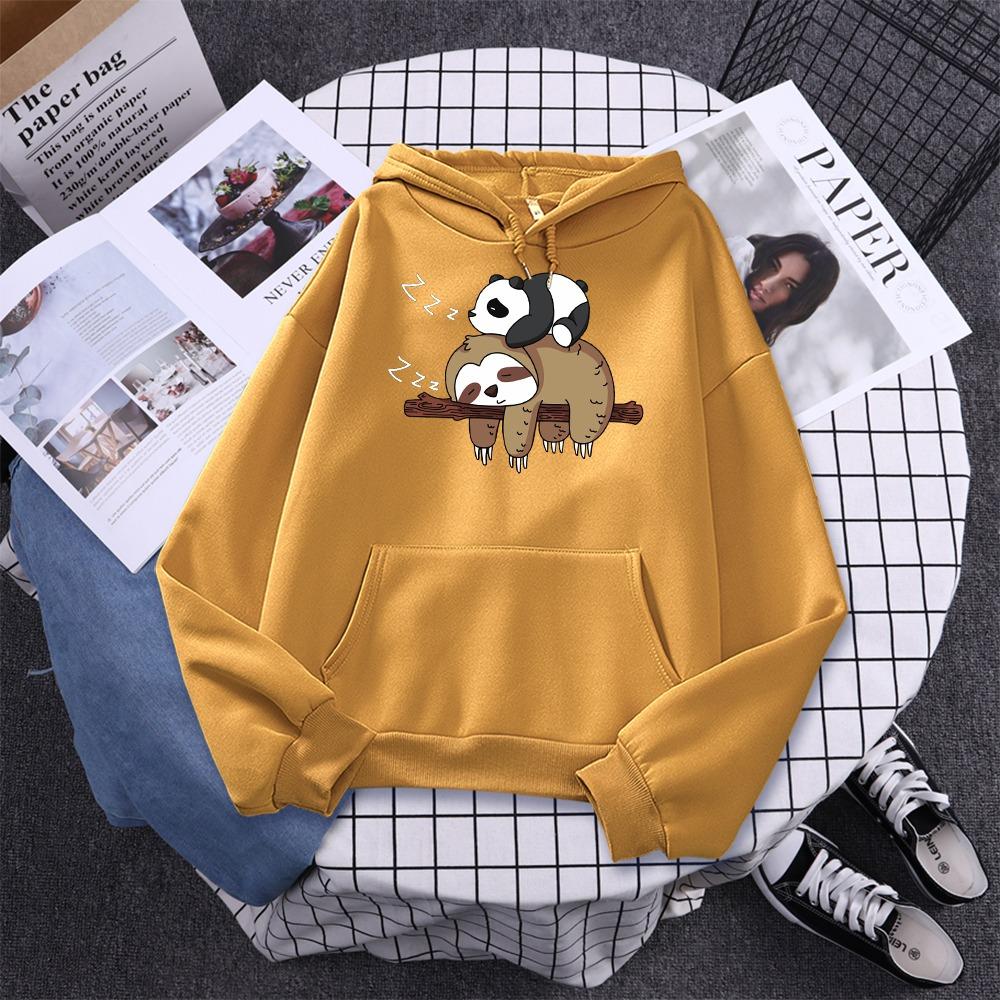 Panda Lying On A Sloth Prints Women Sweatshirt Autumn Warm Hooded Casual Fashion Hoodies All-Match Sportswear