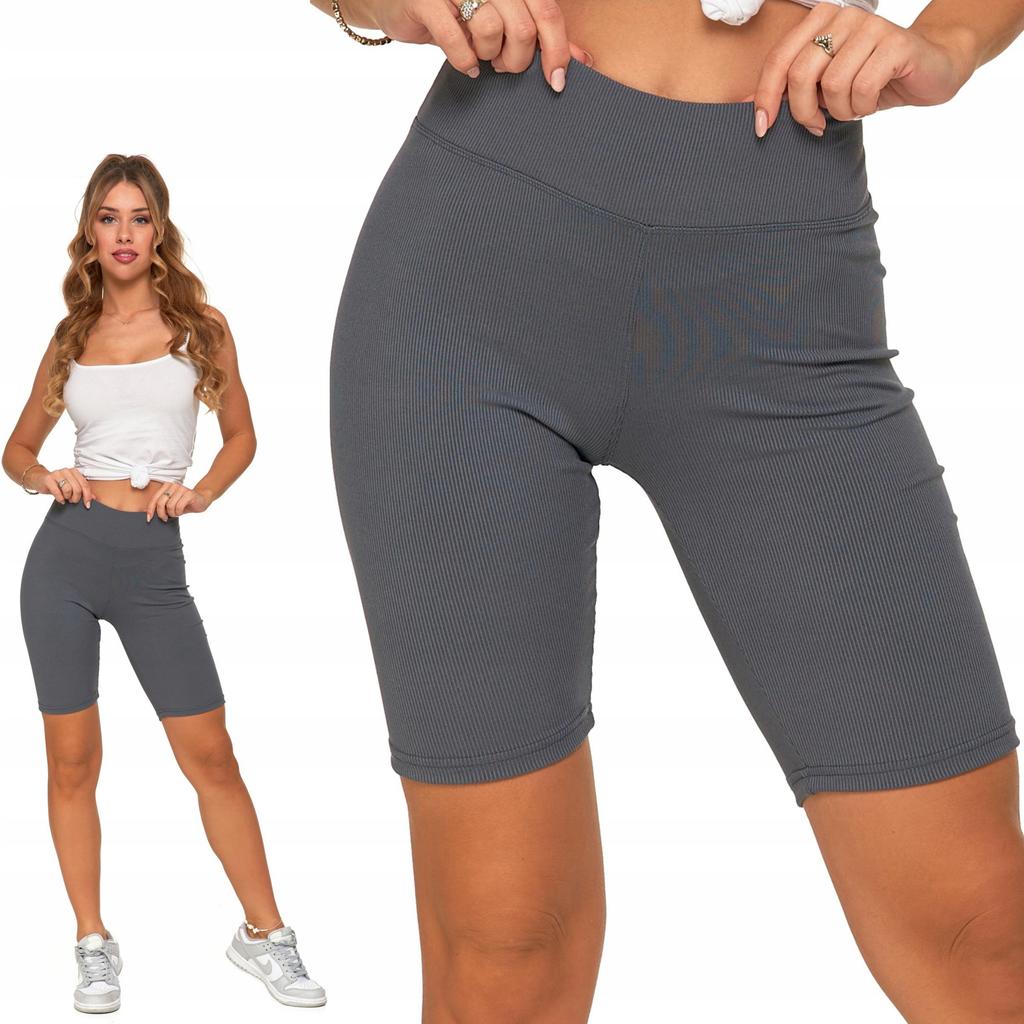 Ribbed Cycling Leggings with High Waist Fit Sports Tights MORAJ S/M Grey