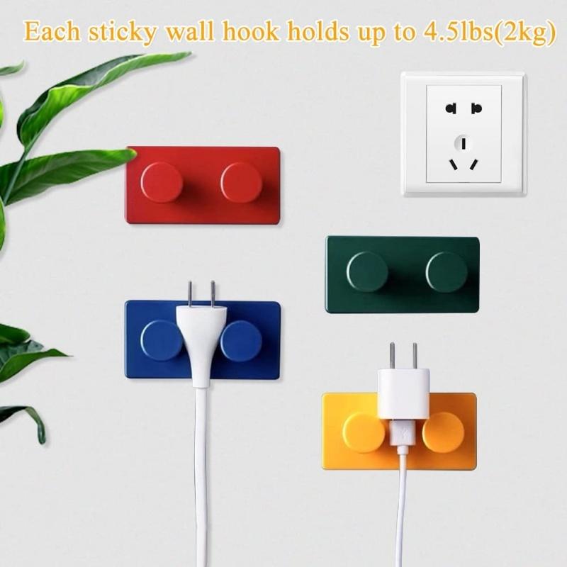 4 Pieces Colorful Building Block Small Hooks Heavy Duty Adhesive Wall Mounted Key Holder Seamless Hanging Hooks for Clothes Caps High Quality