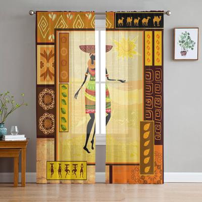 African Woman Girl Ethnic Culture Sheer Curtains for Living Room Decoration Window Curtains Kitchen Tulle Voile Organza Curtains