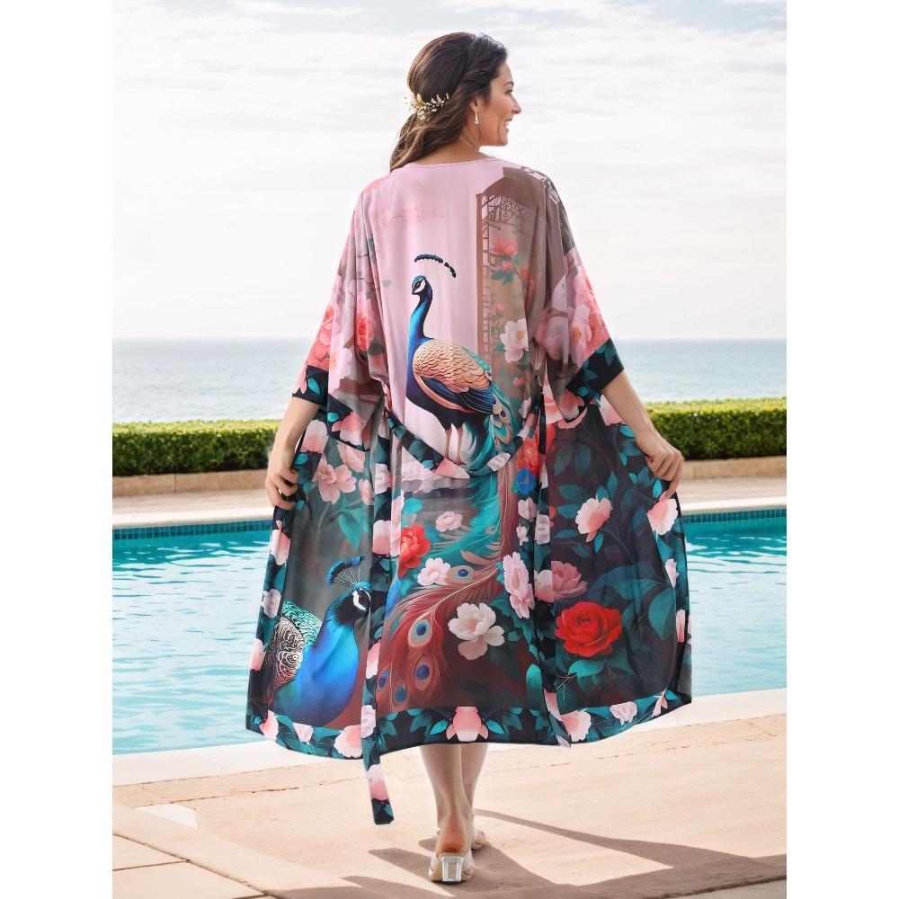 Plus Size Boho Kaftan Dress, Women's Plus Maxi Cover Up Dress