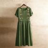 Women’s Short Sleeve Embroidered Midi Dress with Pockets Relaxed Fit Crew Neck Casual Summer Dress for Everyday Wear