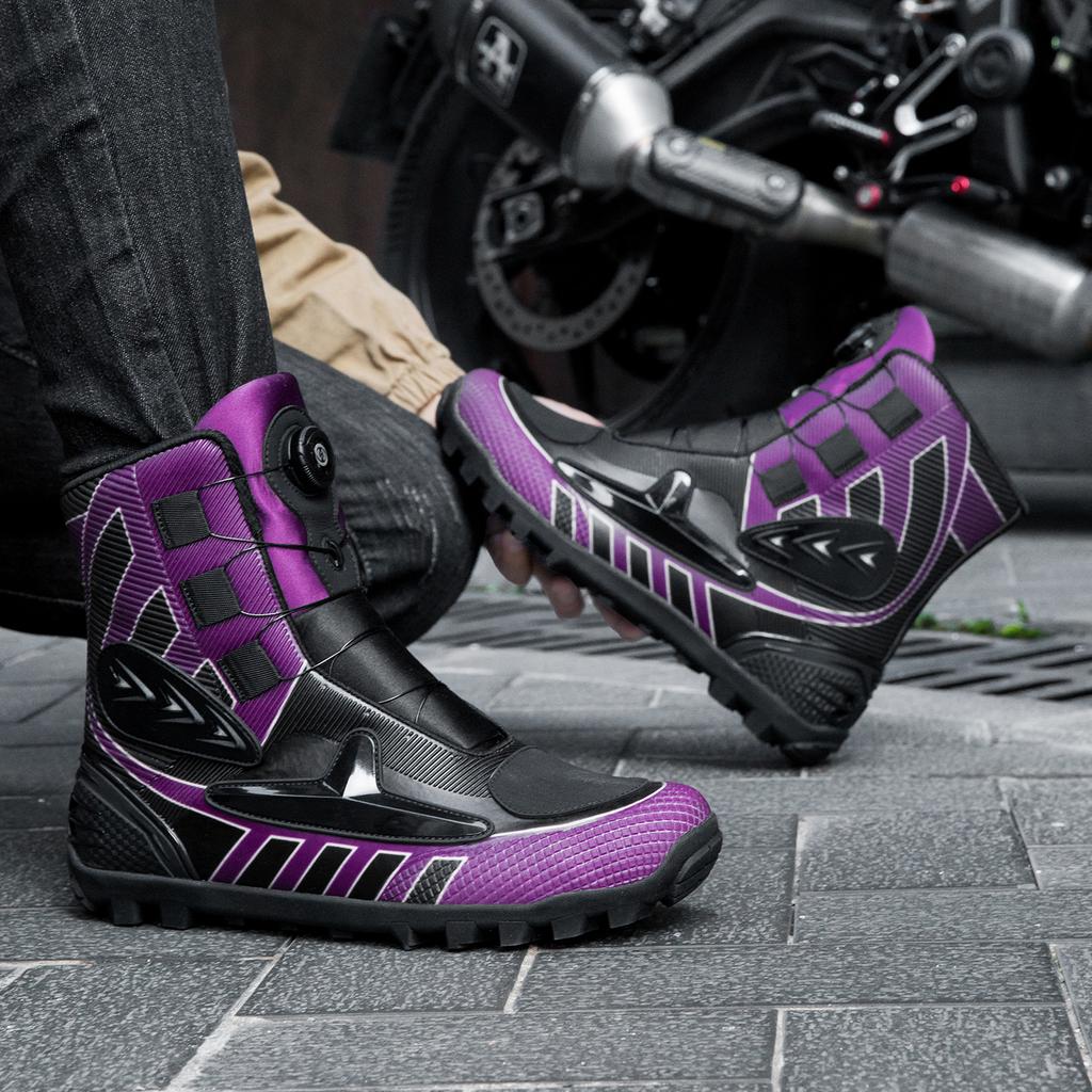 Unisex Dark Tone Protective Protective Motorcycle Shoes High Top Riding Boots Reinforced Sole Biker Outdoor Travel Footwear