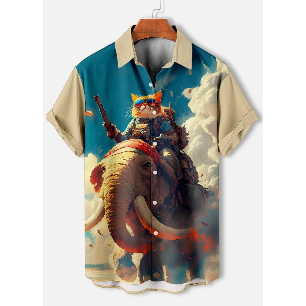 Men's Summer Short Sleeved 3D Digital Animal Printed Shirt Men's Casual Street Hip-hop Shirt Tops