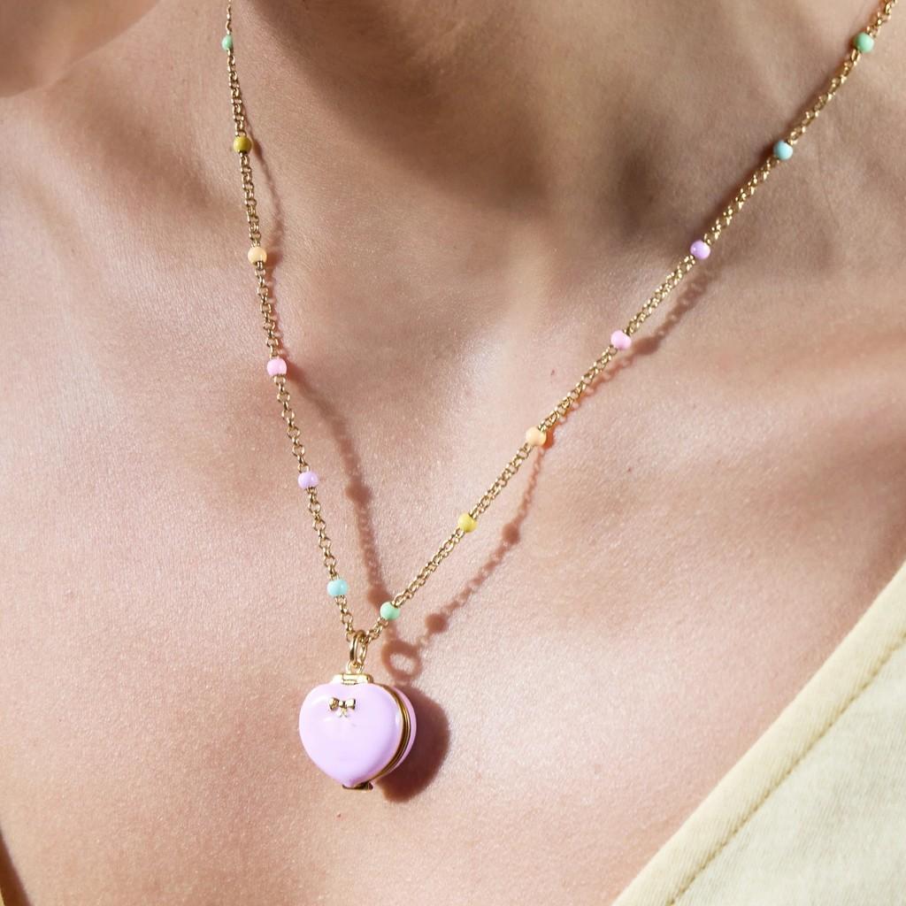 Heart Shaped Copper Necklace With Pink Star Ring And Musical Note For Girls Gift
