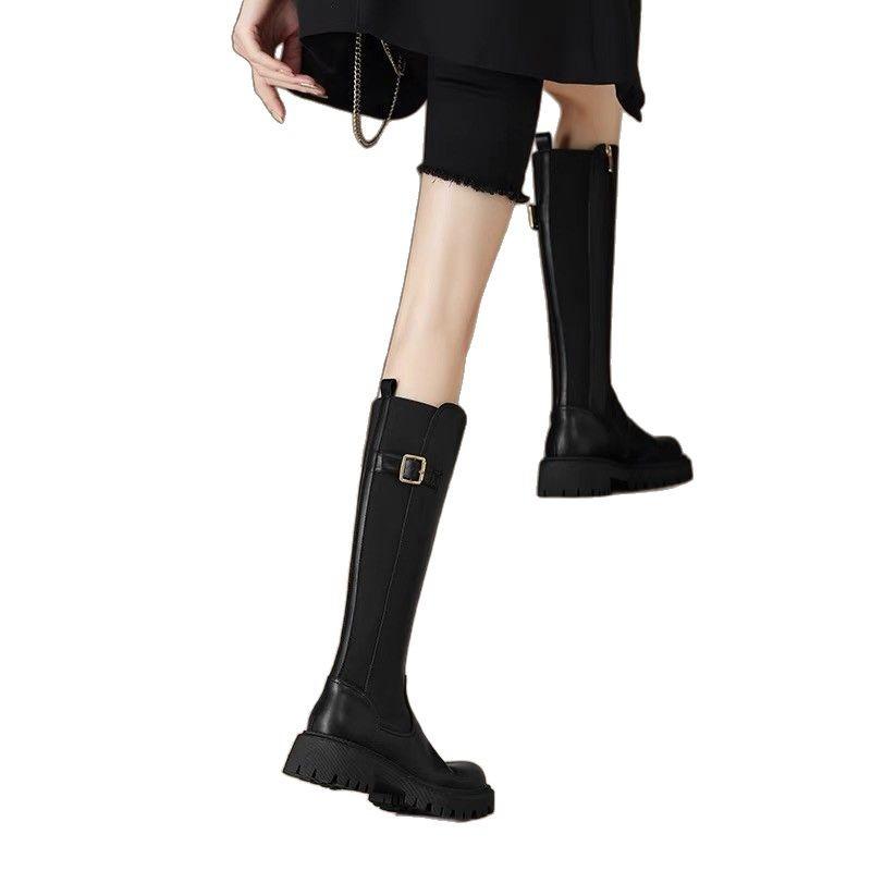 Fat mm big tube circumference brown knight boots women's elastic boots thick leg high boots thick sole boots large size women's boots