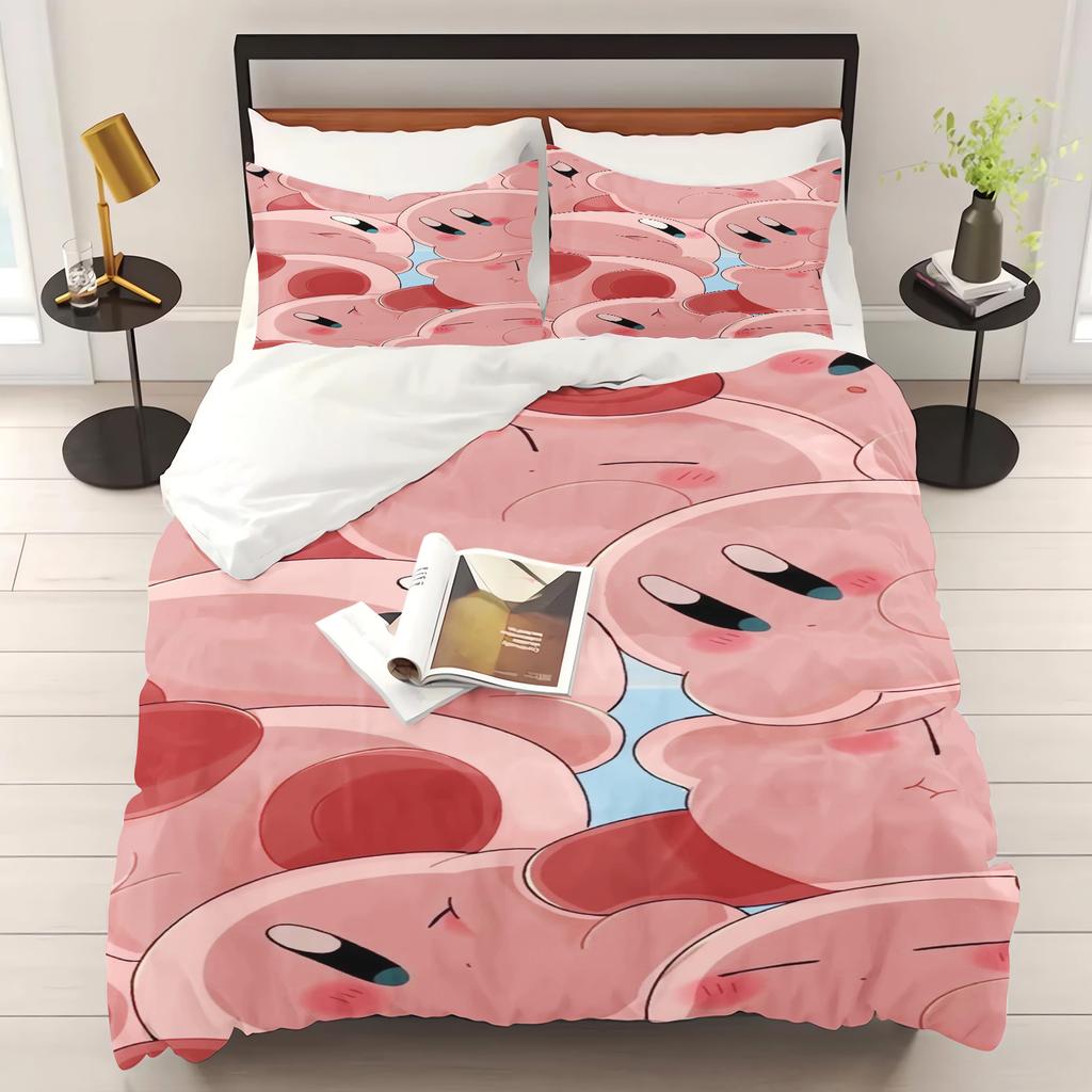 Kirby 100% PolyesterAnime Printed Bedding Set Duvet Cover Queen Cotton Cute Printed Cartoon Quilt Cover