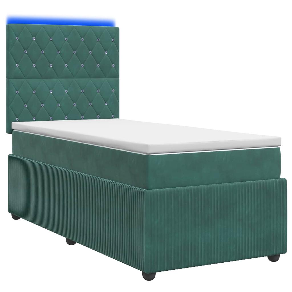 LED Box Spring Bed with Mattress Dark Green 90 x 190 cm Velvet