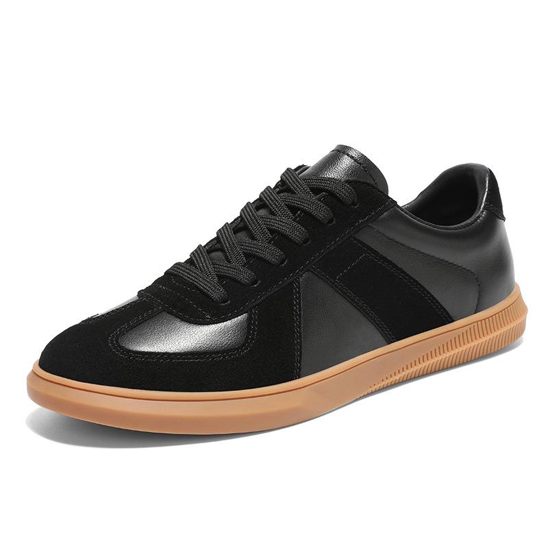 Spring Lace-Up Retro Leather Casual Sneakers, Round Toe Low-Cut Sports Shoes 39 чёрный
