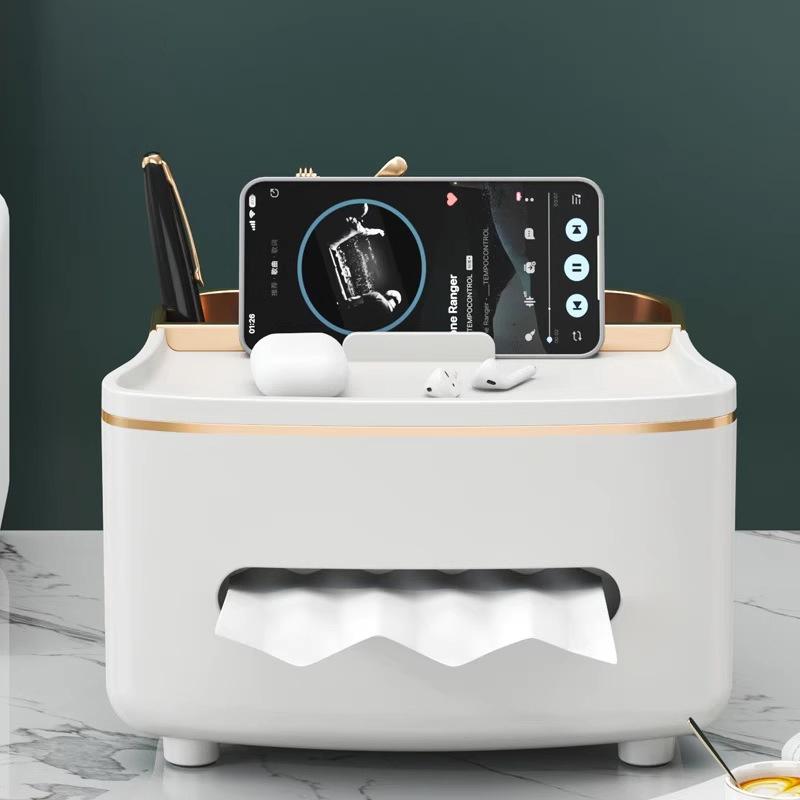 Tissue Box Holder With Spring Desktop Wall-Mounted Tissue Box Cover Paper Towel Dispenser Paper Extraction Dispenser For Car