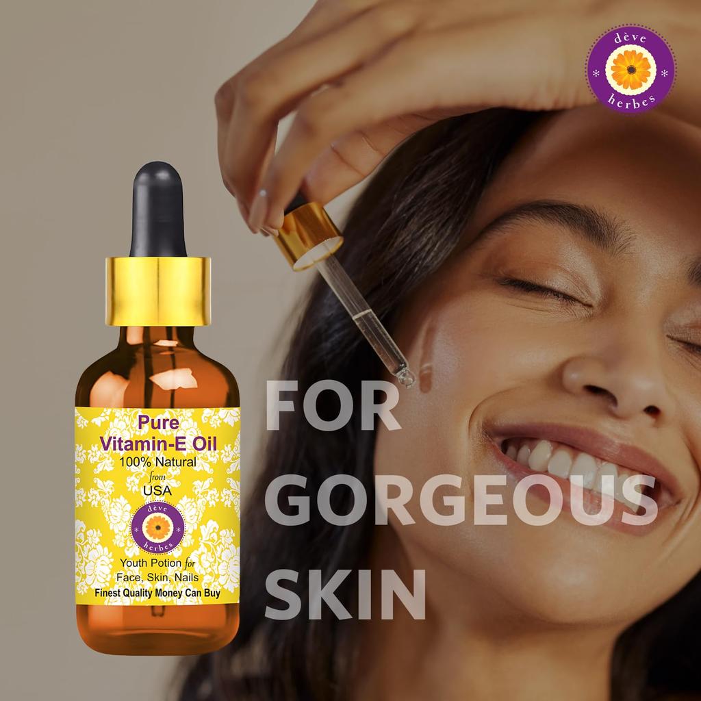 Deve Herbes Vitamin E Oil | Traditionally Extracted | Pure | Non-Sticky | Lightweight | For Skin, Hair & Nails | All Skin Types | Men & Women | 50ml