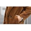 Men's Mid-Length Camel Teddy Faux Fur Coat Lapel Button-Up Warm Winter Overcoat