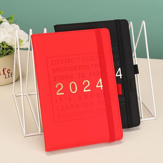 Faux Leather Cover 2024 Planner Notebook 12 Monthly Weekly Agenda Notebook with Elastic Closure Pen Loop Series