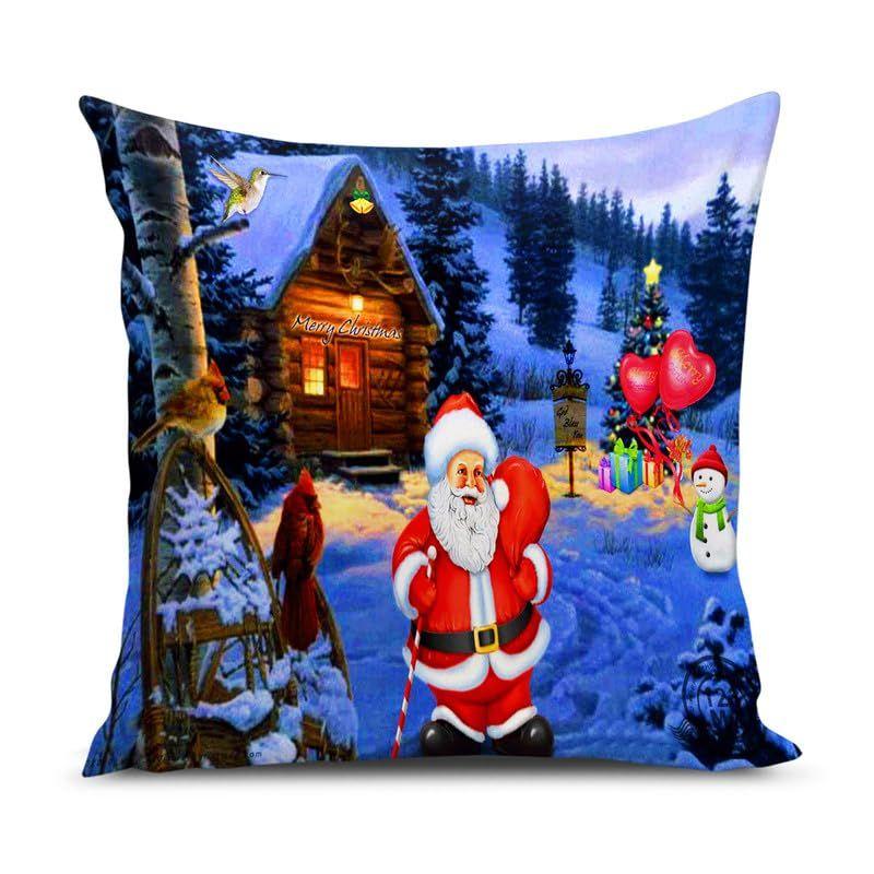 Soft Fabric Designer Decorative Printed Merry Christmas Theme Cushion Cover Xmas Decorations for Sofa Living Room Set of 5 24 X 24 Inch Multi