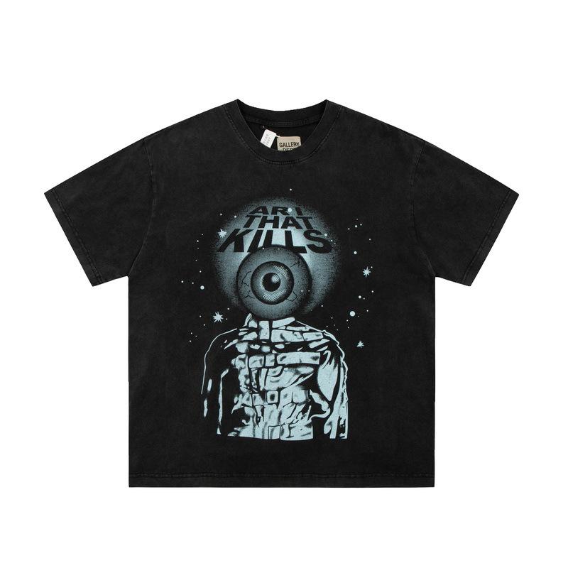 Summer European and American trendy brand GALLERY DEPT eyeball distressed washed vintage printed unisex short-sleeve T-shirt