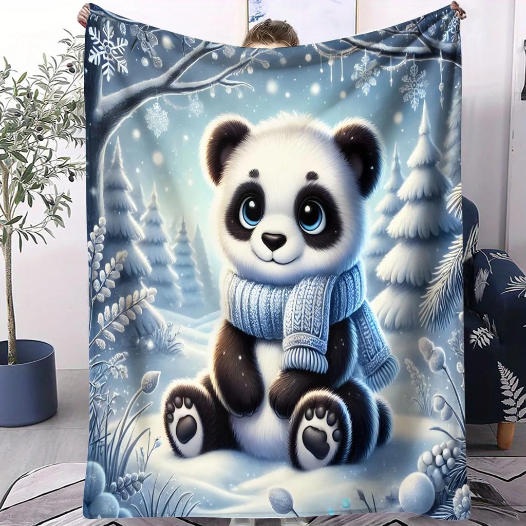 Cherry Petal Swing Panda Soft Blanket Romantic Floral Fleece Throw for Bed Sofa Home Decor Cozy Warm Gift for Adults and Kids