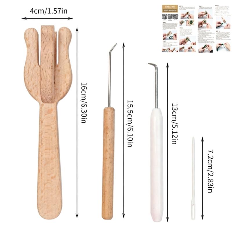 4 Pegs Wooden Knitting Fork With Bent Tip Knitting Hook and Sewing Needle For Scarves Blanket Hat Bag Home Decoration