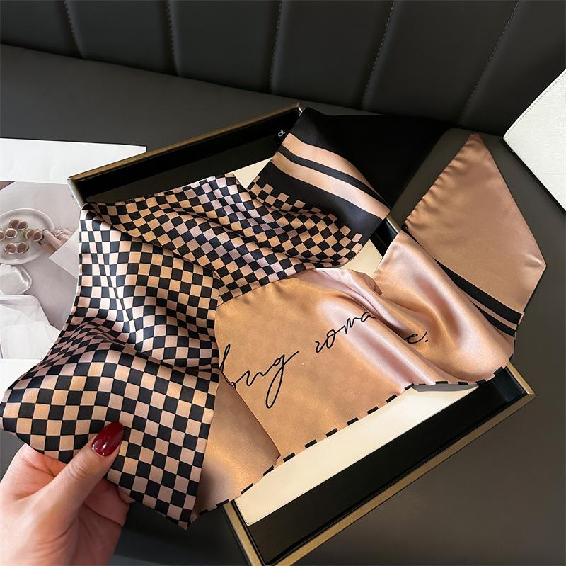 

Qiandongge Color Matching Double-Layer Scarf Decorative Silk Scarf Commuting Spring And Summer Diagonal Hair Scarf Versatile Thin Streamer Women 147x14cm