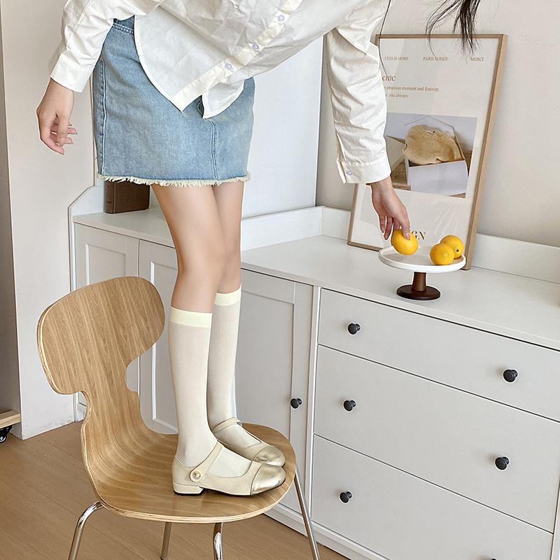 Thin Jk Lolita Style Dopamine Color Socks Summer Knee-length Calf Socks for Women Long Japanese Stockings for Students