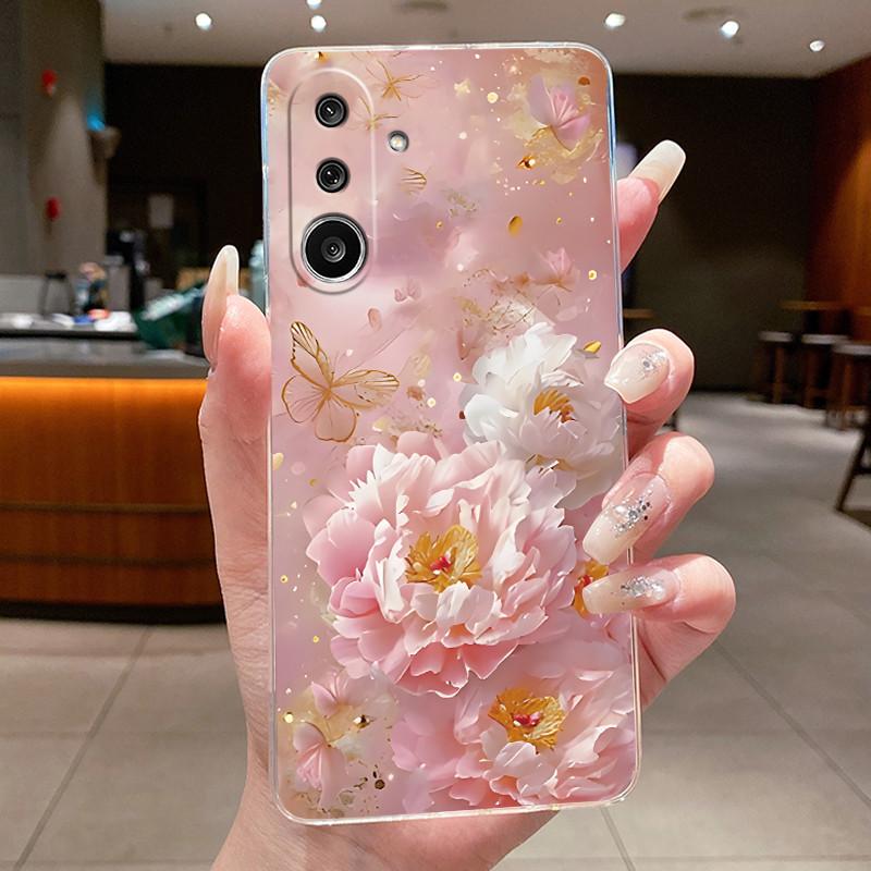 Handyhülle für Samsung Galaxy M36 F36 5G Weiches Transparentes Silikon Flexibles TPU Klare Hülle Luxus Mode Schmetterling Blume Hülle