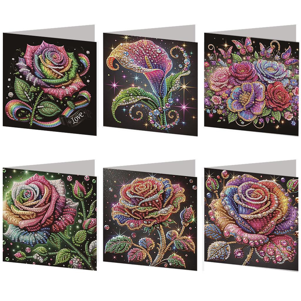 6pcs DIY Rhinestone Diamond Art Mosaic Postcards Diamond Art Greeting Cards for Xmas Birthdays Thanksgiving & Special Occasion