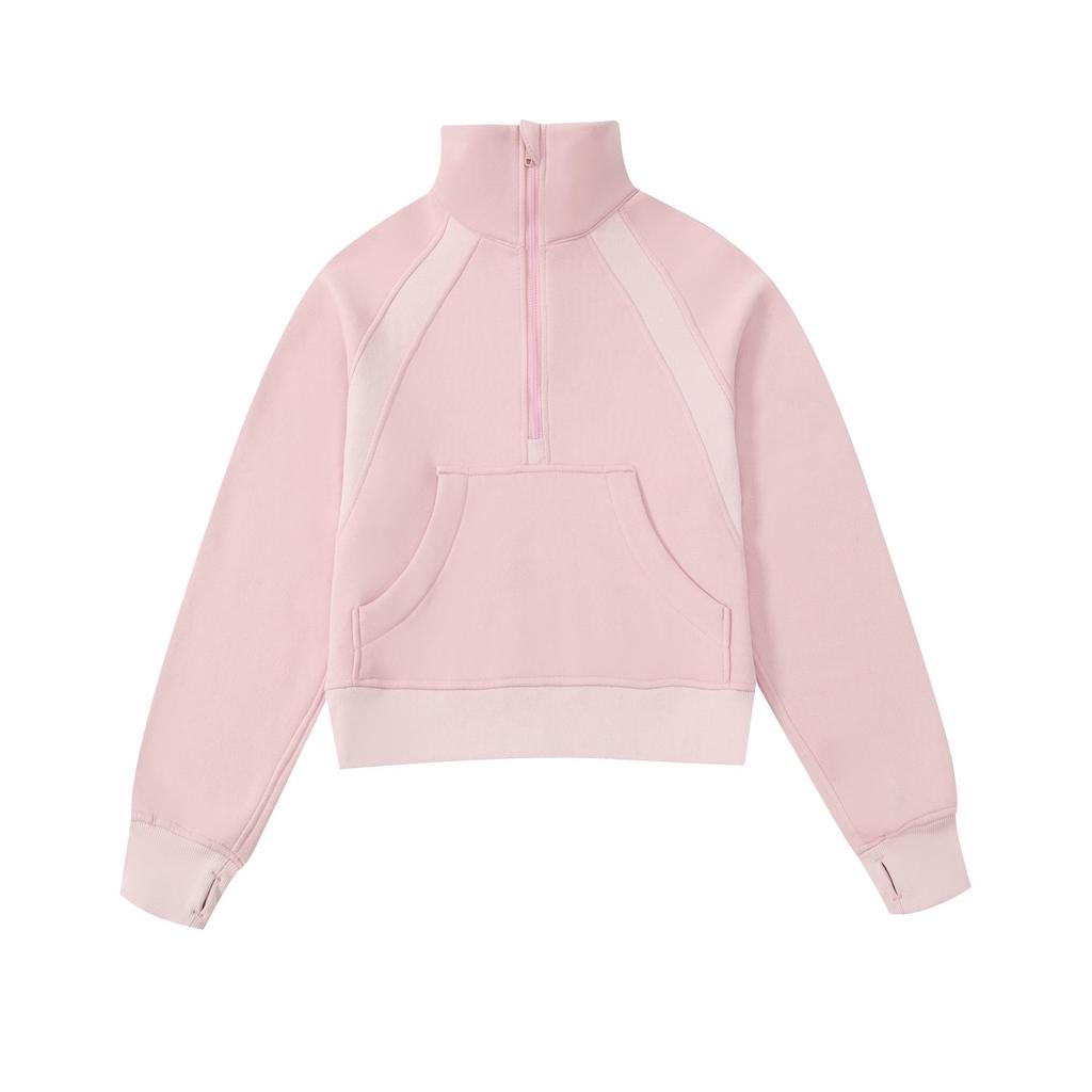 Women's Short Chimney Collar Casual Sports Sweatshirt - Half-Zip, Plus Velvet, Loose Fit