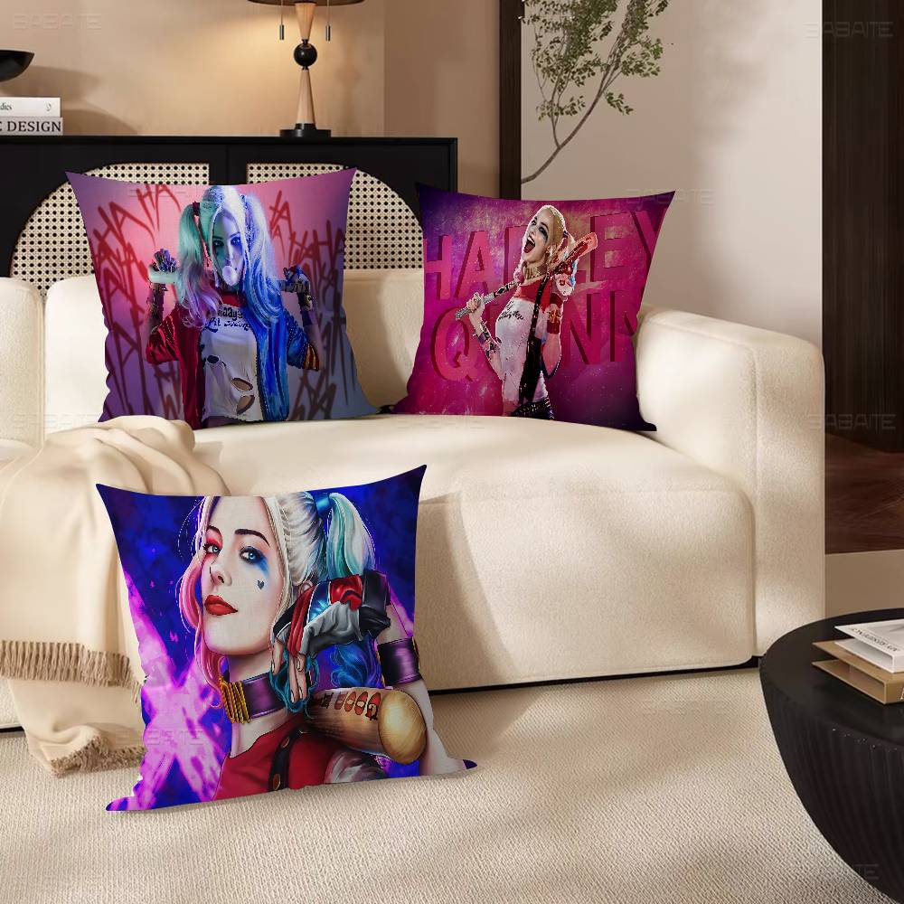 H-Harley Q-Quinn Anime Office Cushion Pillowcase Car Cushion Cover45X45CM Lumbar Pillowcase Sofa Pillowcover