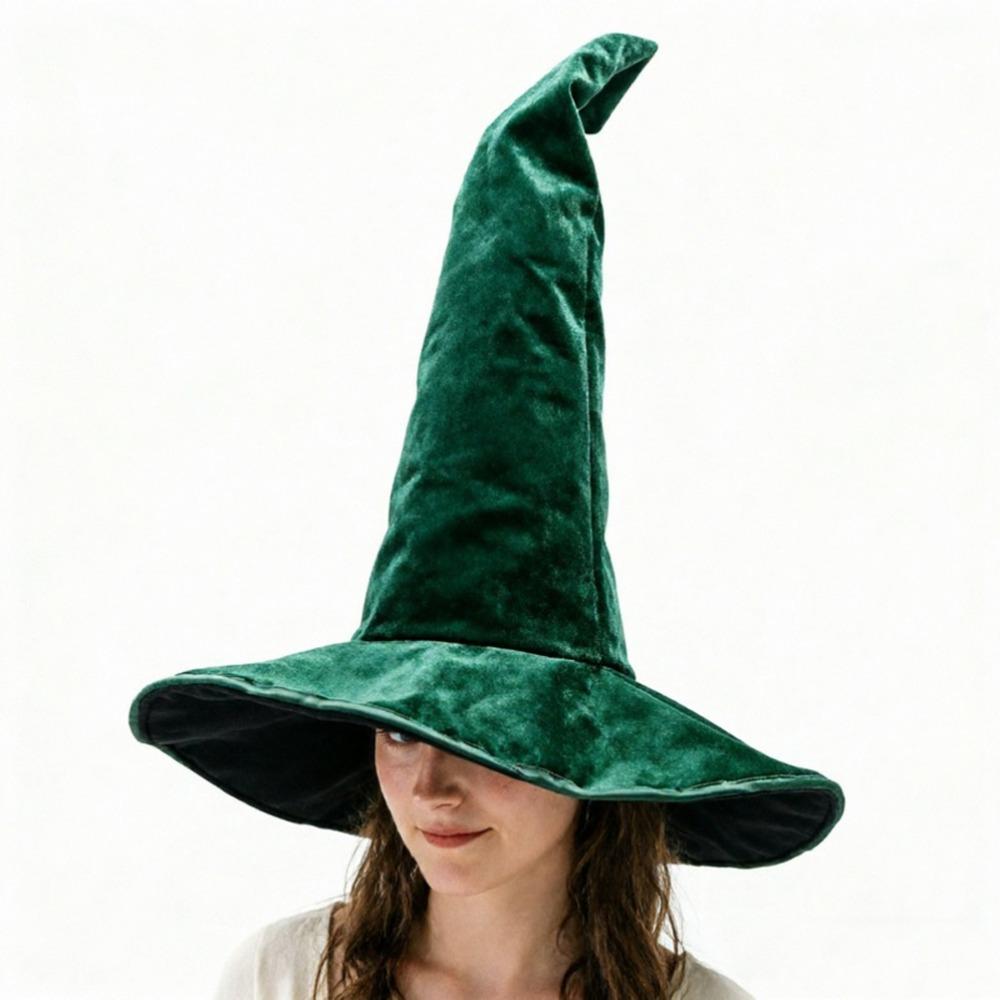 Velvet Halloween Witch Hat Large Witch Costume Hat Comfortable Plush Wizard Hat Role-Playing зелёный
