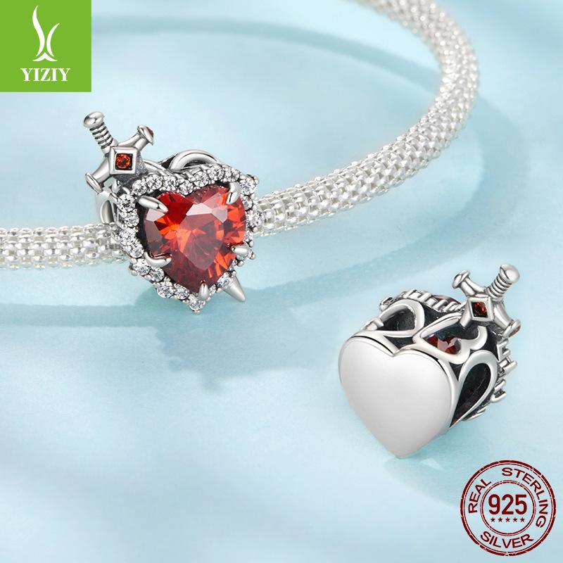 Personalized Love Sword Diy Beaded Accessories Retro S925 Silver Red Love Beads