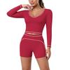 New Contrasting Colors, High Elastic, Low Neck, Long-sleeved Shorts, Yoga Suit Set, Sports Running, Fitness Yoga Two-piece Set