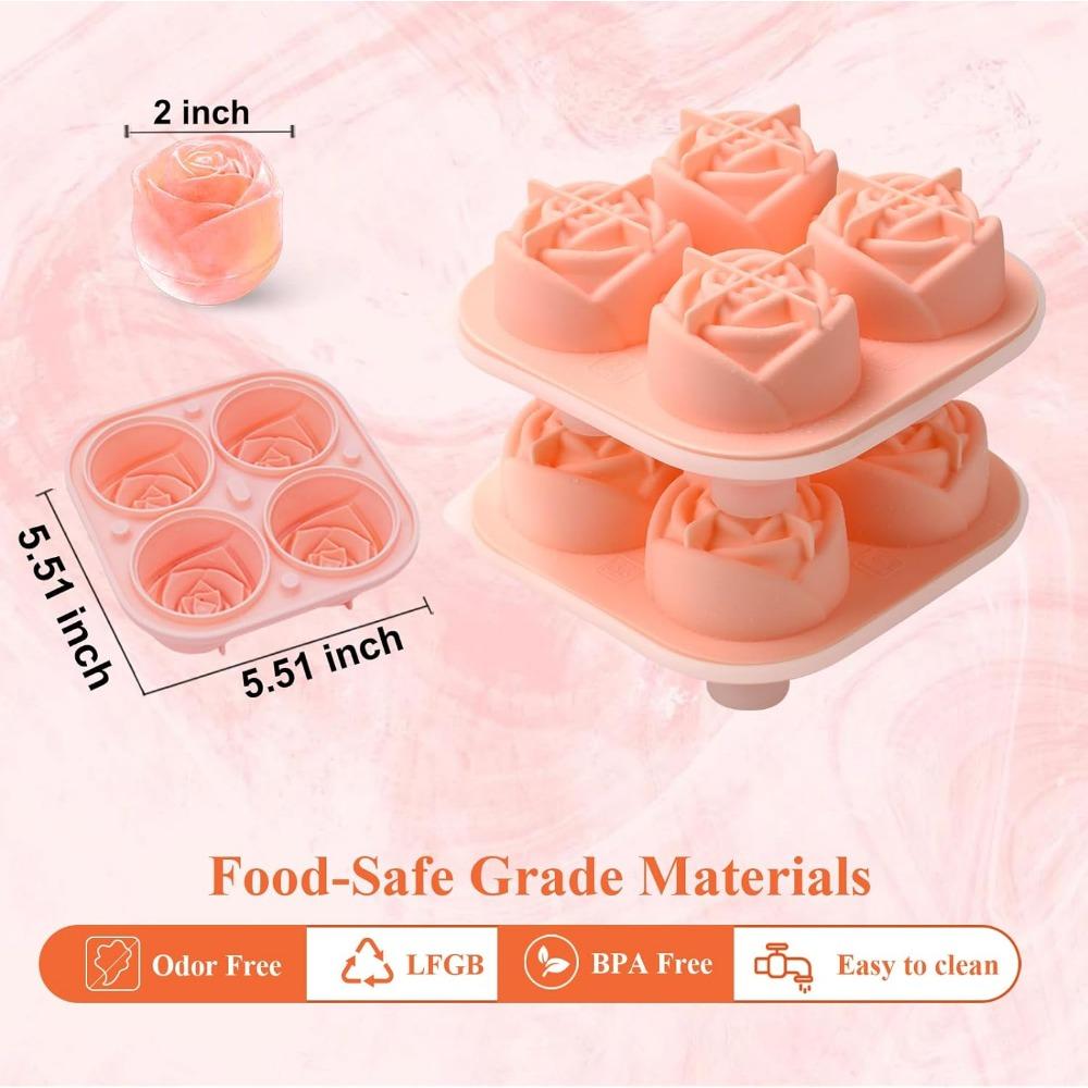 Silicone Rose Ice Cube Mold 3D Flower Shape Ice Cube Tray with Lid Ice Ball Maker for Cocktails Juice Whiskey Kitchen Gadget