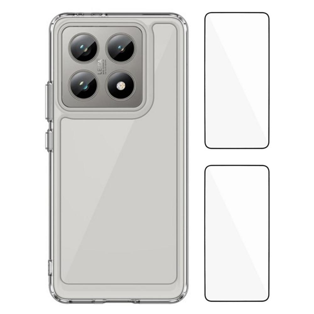 

WANLONFENG MF2 Series for Xiaomi 14T Case TPU Acrylic Clear Phone Cover with 2Pcs Tempered Glass Film A