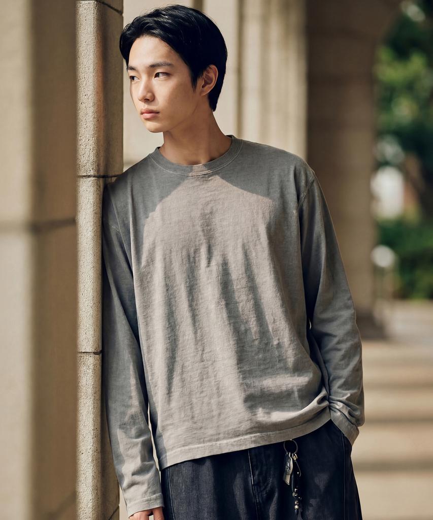 JEMUT Boy Crop Pigment Long Sleeve T-Shirt Ash Grey Kjlt2683