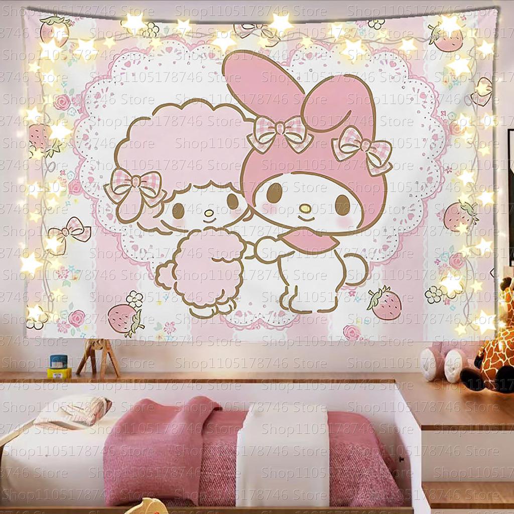 Sanrio Mikko Cute Cartoon Background Cloth Ins Style Room Decoration Tapestry Dormitory Rental Room Decoration Hanging Cloth