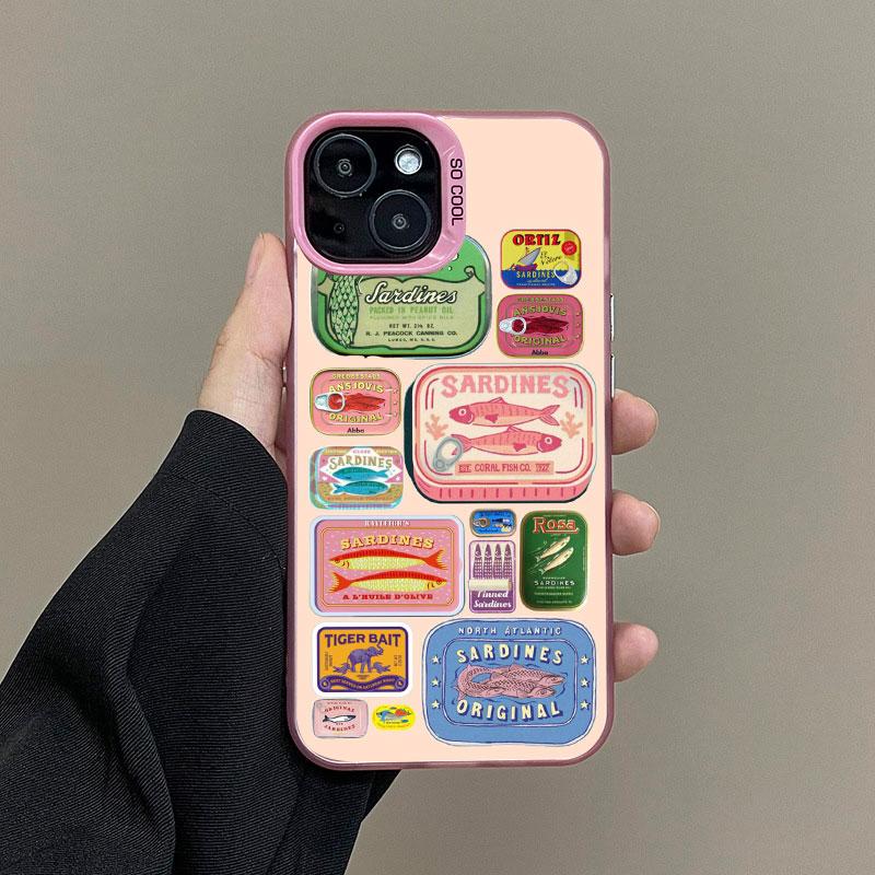 

Fish Funny Sardines Laser Phone Case For iPhone 14 13 12 Mini 11 Pro Max 16 15 Pro Max Plus Shockproof Protective Back Covers For iphone 16ProMax