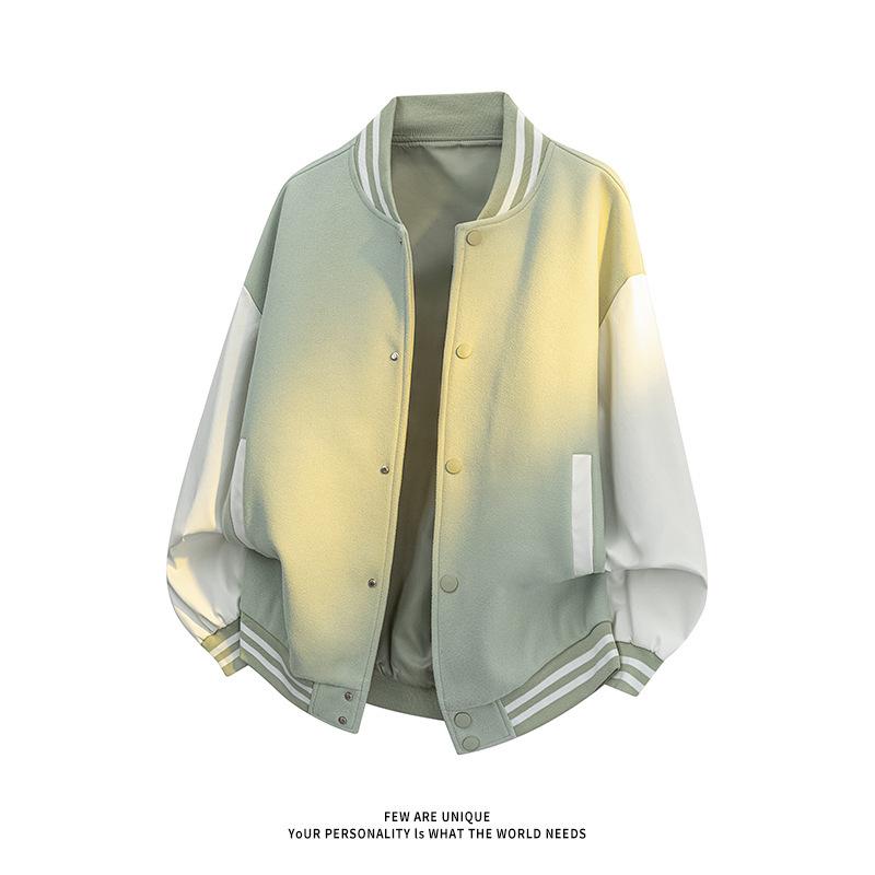 Мужская осенняя полосатая бейсбольная куртка с воротником-стойкой - Повседневная верхняя одежда L зелёный