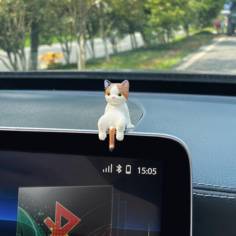 Cute Cat Car Ornaments: Sleepy Cat Console & Rearview Mirror Decoration