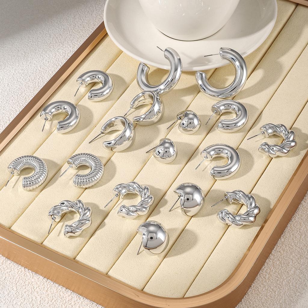 9 Pairs Fashion Glossy Thick Water Drop Stud Earrings Punk Geometric Thread C-shaped Women's Elegant Party Zircon