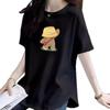 Curved Mid-Length Women's Cotton T-Shirt - Summer Cartoon Print Sleeve