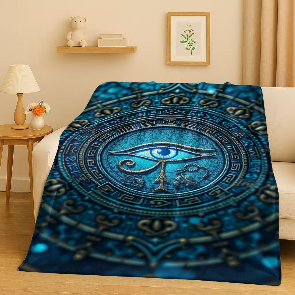 3D Ancient Egypt Pictographic Eye of Horus Flannel Blanket,Ultra Soft Warm Plush Throw for Home Bedroom Bed Sofa Cover Office