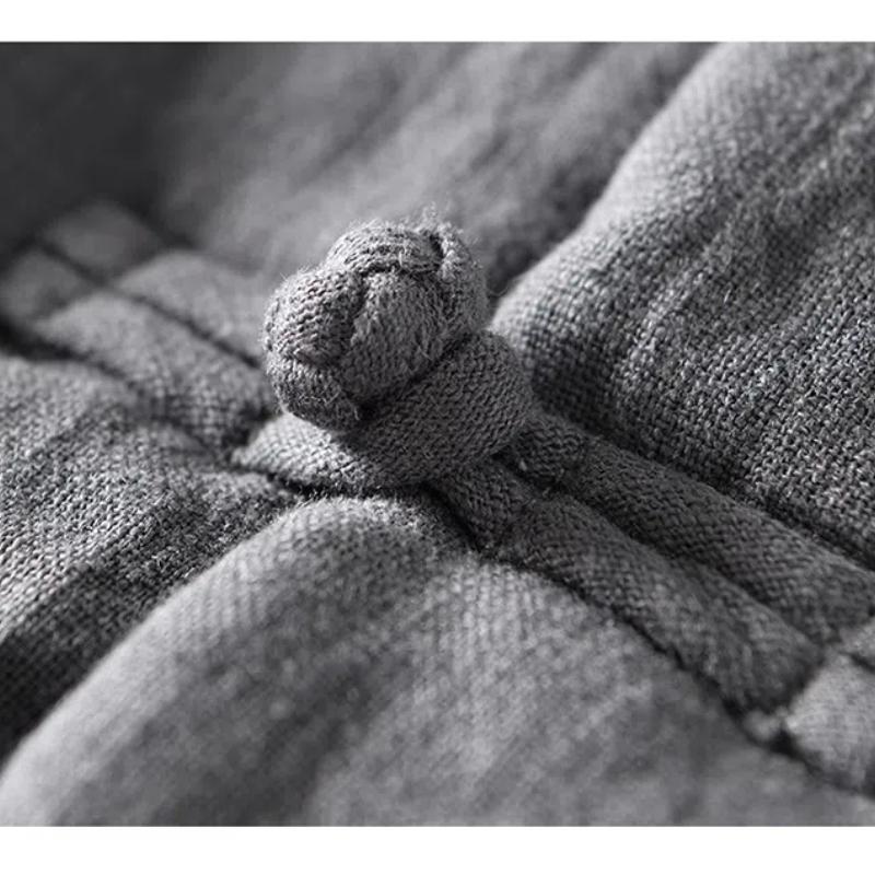 Autumn and Winter Warm Jackets for Men Chinese Style Traditional Buckle Padded Jacket Casual Stand Collar Cotton Linen Thicken Parkas Coat