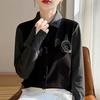 2024 Autumn/Winter Women's 100% Wool Round Neck Knit Top - Solid Color, Short Sleeve, Versatile Design