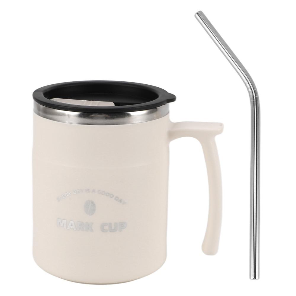 

Portable Leakproof Coffee Cup Stainless Steel With Straw Water Cup Vacuum Insulated With Lid Coffee Mug Daily Use белый