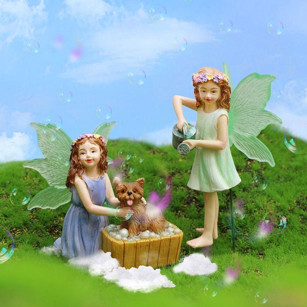 

2Pcs/set Handmade Angel Small Ornaments Resin Art Garden Wash Dog Sculptures Desktop 2Pcs/set