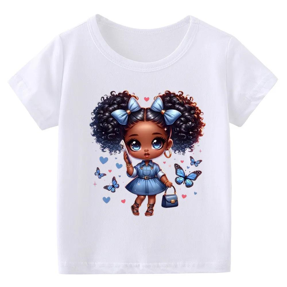 Kids Tales Girls Summer Tshirt Short Sleeve Crew Neck Top Modal Fabric Roundneck Cartoon Print Shirt