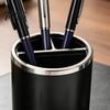 Pen Holder, Cylindrical Design Pencil Holder with Silver Edge Decoration, 3-Compartment Desktop Organizer for Pens Paper Clips Makeup Brushes
